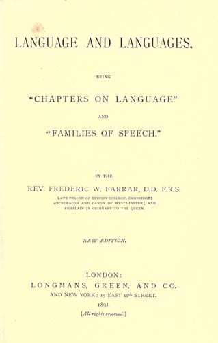Language and languages, being "Chapters on language" and "Families of speech"