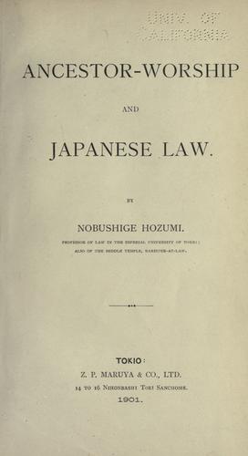 Ancestor-worship and Japanese law.