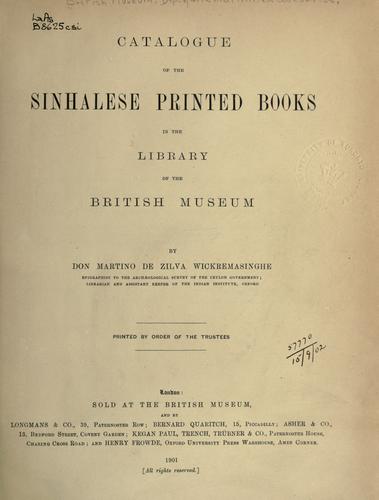 Catalogue of the Sinhalese printed books in the library of the British museum
