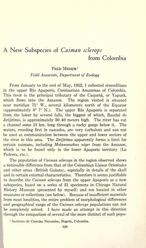 A new subspecies of Caiman sclerops from Colombia.
