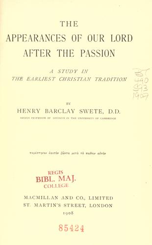 The appearances of our Lord after the passion