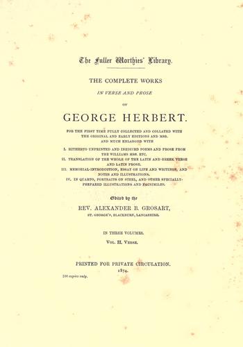 The complete works in verse and prose of George Herbert ...
