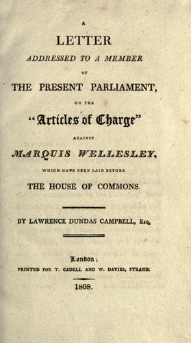 A letter addressed to a member of the present parliament on the "Articles of Charge"