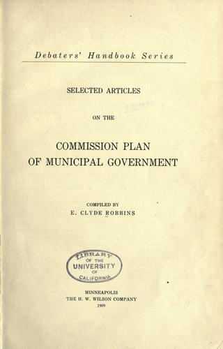 Selected articles on the commission plan of municipal government