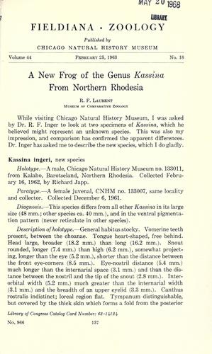 A new frog of the genus Kassina from Northern Rhodesia.