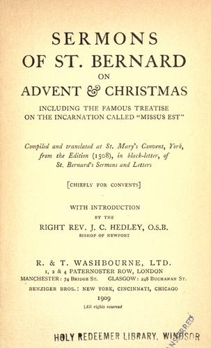 Sermons of St. Bernard on Advent and Christmas
