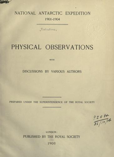 Physical observations, with discussions by various authors.