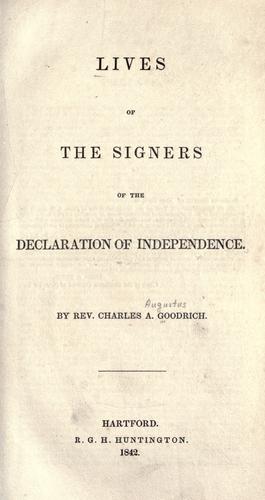 Lives of the signers of the Declaration of Independence