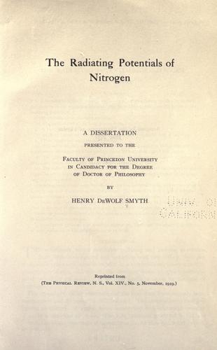 The radiating potentials of nitrogen ...
