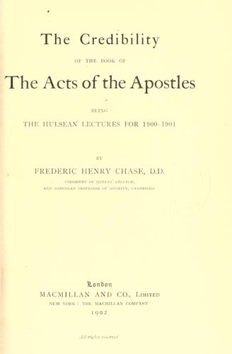 The credibility of the book of the Acts of the apostles