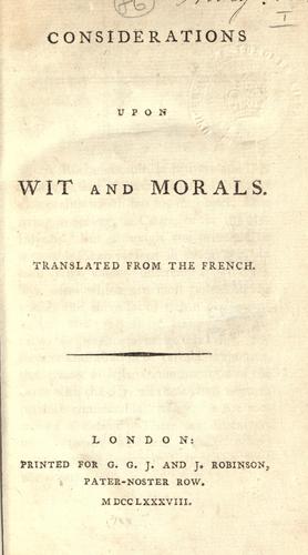 Considerations upon wit and morals.