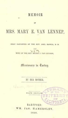 Memoir of Mrs. Mary E. Van Lennep