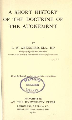 A short history of the doctrine of the Atonement