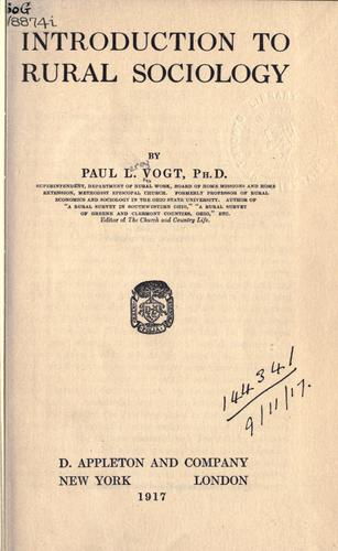 Introduction to rural sociology.