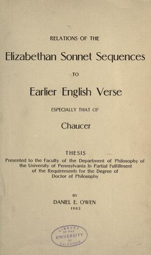 Relations of the Elizabethan sonnet sequences to earlier English verse