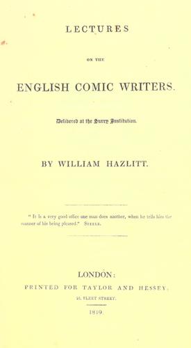Lectures on the English comic writers.