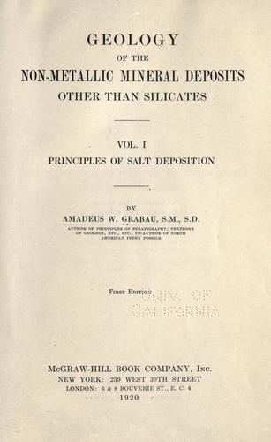 Geology of the non-metallic mineral deposits other than silicates ...