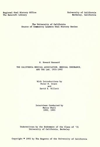 The California Medical Association, medical insurance, and the law, 1935-1992