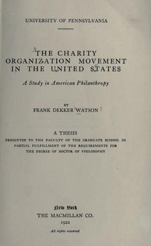 The charity organization movement in the United States