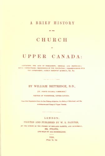 A brief history of the church in Upper Canada