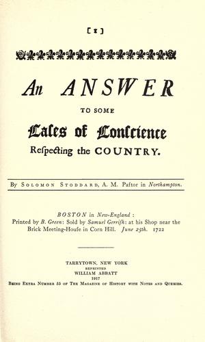 An answer to some cases of conscience respecting the country.