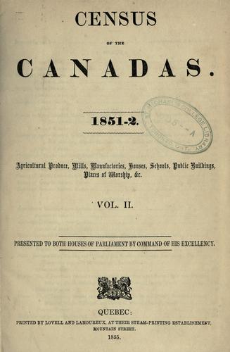 Census of the Canadas.  1851-2.
