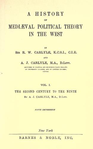 A history of mediæval political theory in the West