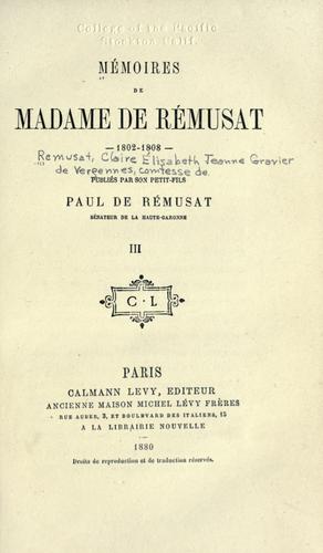 M©Øemoires de Madame de R©Øemusat 1802-1808.