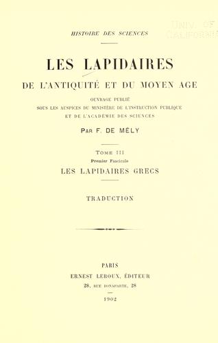 Les lapidaires de l'antiquité et du moyen âge