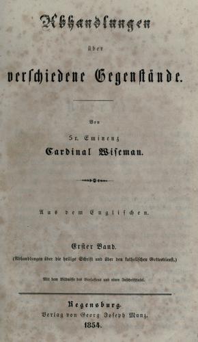 Abhandlungen ©·uber verschiedene Gegenst©·ande