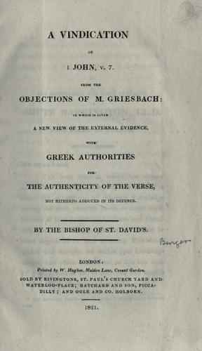 A vindication of 1 John, v. 7 from the objections of M. Griesbach