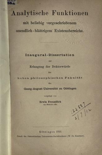 Analytische Funktionen mit beliebig vorgeschriebenem unendlich-blättrigem Existenzbereiche.