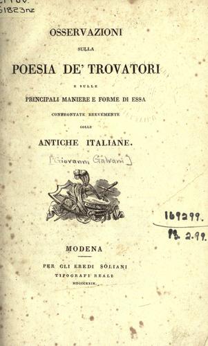 Osservazioni sulla poesia de 'trovatori