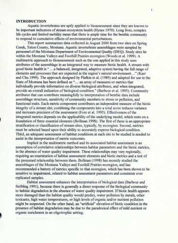 An assessment of Spring Creek, Teton County