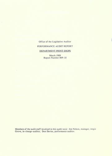 Performance audit report: department print shops.