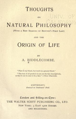 Thoughts on natural philosophy