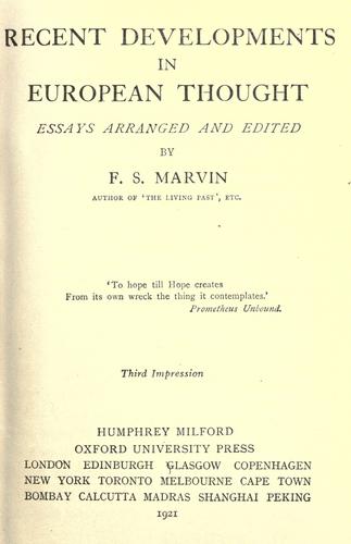 Recent developments in European thought