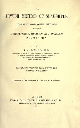 The Jewish method of slaughter compared with other methods