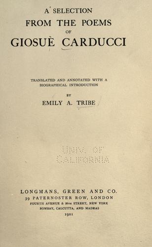 A selection from the poems of Giosuè Carducci