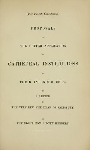 Proposals for the better application of cathedral institutions to their intended uses