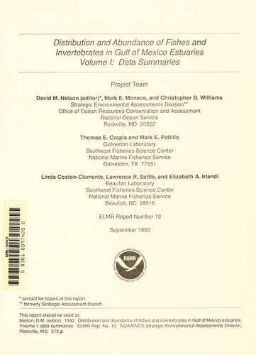 Distribution and abundance of fishes and invertebrates in Gulf of Mexico estuaries