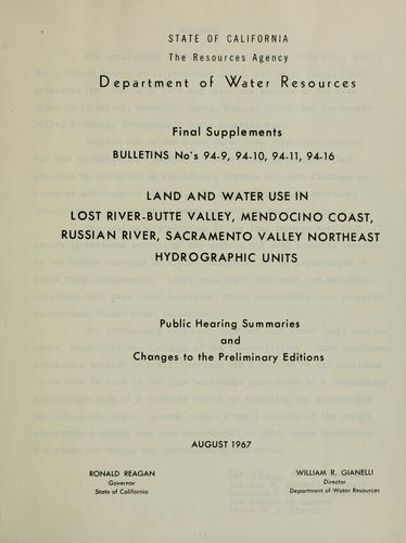 Land and water use in Lost River-Butte Valley, Mendocino Coast, Russian River, Sacramento Valley northeast hydrographic units.