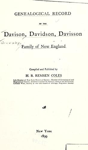 Genealogical record of the Davison, Davidson, Davisson family of New England