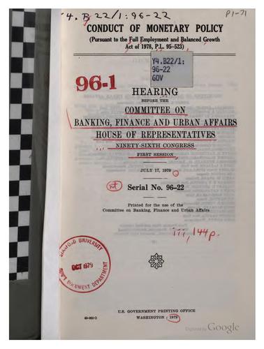 Conduct of monetary policy, pursuant to the Full employment and balanced growth act of 1978, P.L. 95-523