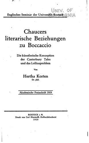 Chaucers literarische beziehungen zu Boccaccio