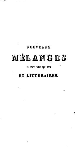 Nouveaux mélanges historiques et littéraires