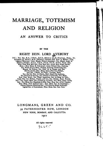 Marriage, totemism and religion