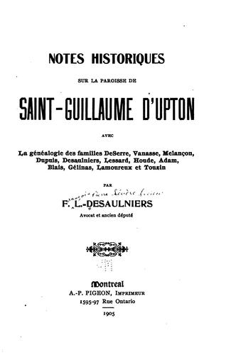 Notes historiques sur la paroisse de Saint-Guillaume