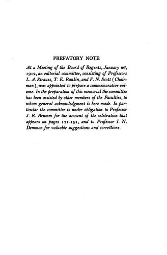 A memorial of the seventy-fifth anniversary of the founding of the University of Michigan, held in commencement week, June 23 to June 27, 1912.