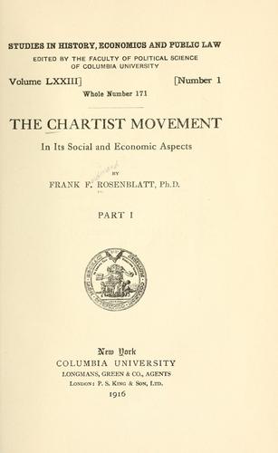 The Chartist movement in its social and economic aspects